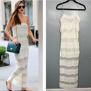 Miguelina Tiered Maxi Column Dress Crochet & Lace White Ivory Sample XS/S